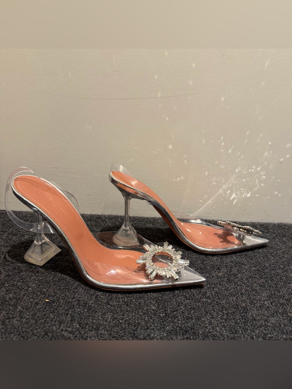 Amina Muaddi Pointed-Toe Heels with Crystal Accent